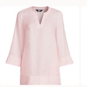 Land’ End Women’s Baby Pink 3/4 Sleeve Size XXL Linen Tunic V-Neck With Pockets